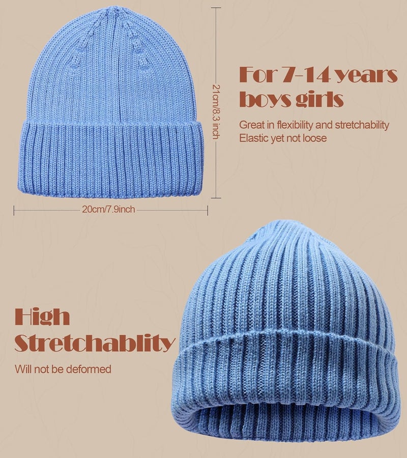 KDVOG Store Kids Merino Wool Beanie Hat,Unisex Children Warm Winter Cuffed Ski Caps Classic Knitted Skull Caps for Boys Girls 7-14Y - Image 5